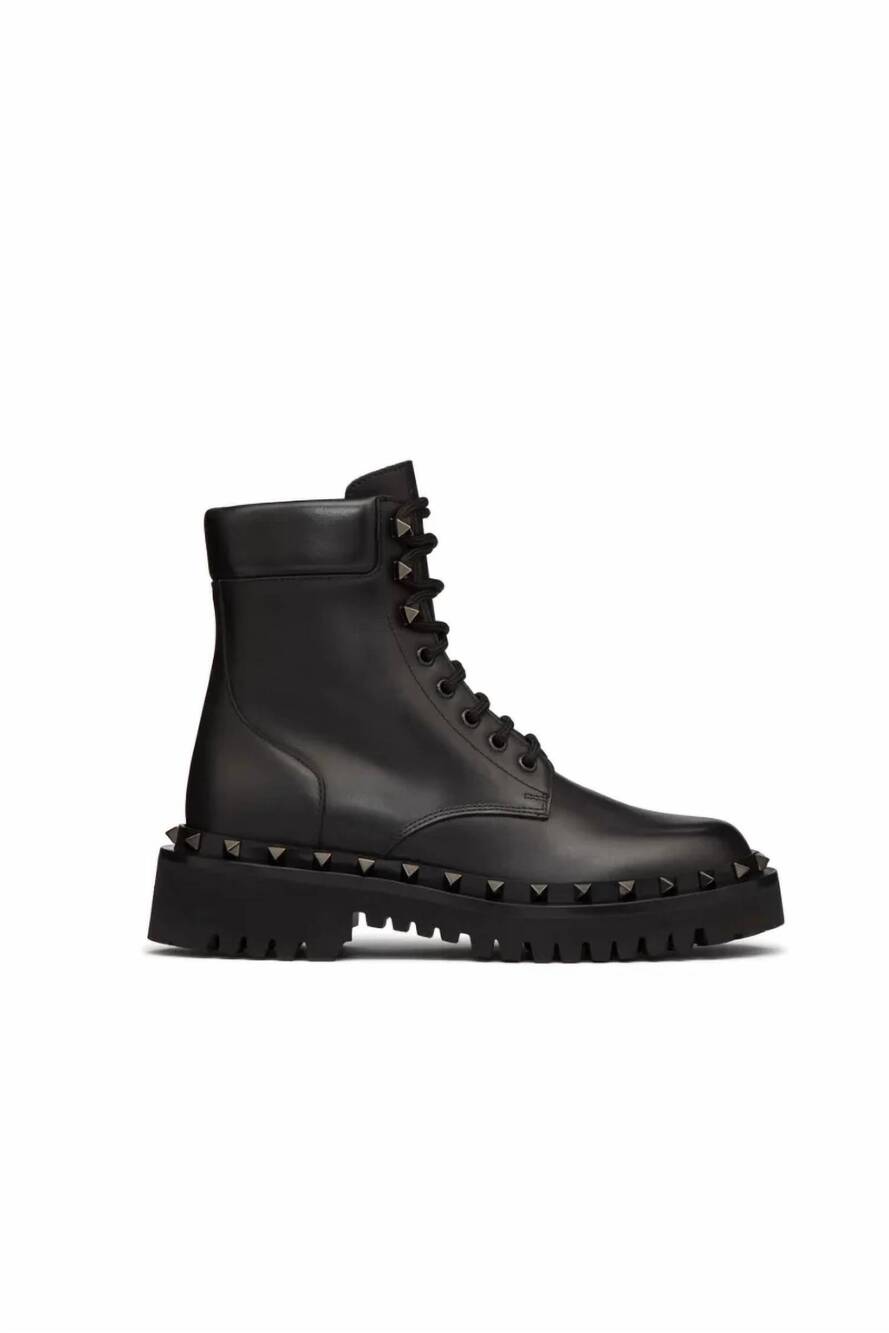 NEW VALENTINO GARAVANI women's rockstud combat boots in nero